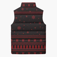 Wreath and Santa Dog in Red Sleeveless Puffer Jacket with Black Holiday Pattern Design - Wonder Print Shop