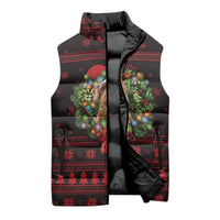 Wreath and Santa Dog in Red Sleeveless Puffer Jacket with Black Holiday Pattern Design - Wonder Print Shop
