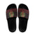 Wreath and Santa Dog in Red Slide Sandals with Black Holiday Pattern Design - Wonder Print Shop