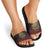 Wreath and Santa Dog in Red Slide Sandals with Black Holiday Pattern Design - Wonder Print Shop