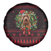 Wreath and Santa Dog in Red Spare Tire Cover with Black Holiday Pattern Design - Wonder Print Shop