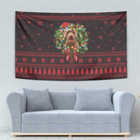 Wreath and Santa Dog in Red Tapestry with Black Holiday Pattern Design - Wonder Print Shop