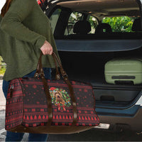 Wreath and Santa Dog in Red Travel Bag with Black Holiday Pattern Design - Wonder Print Shop
