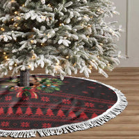 Wreath and Santa Dog in Red Tree Skirt with Black Holiday Pattern Design - Wonder Print Shop