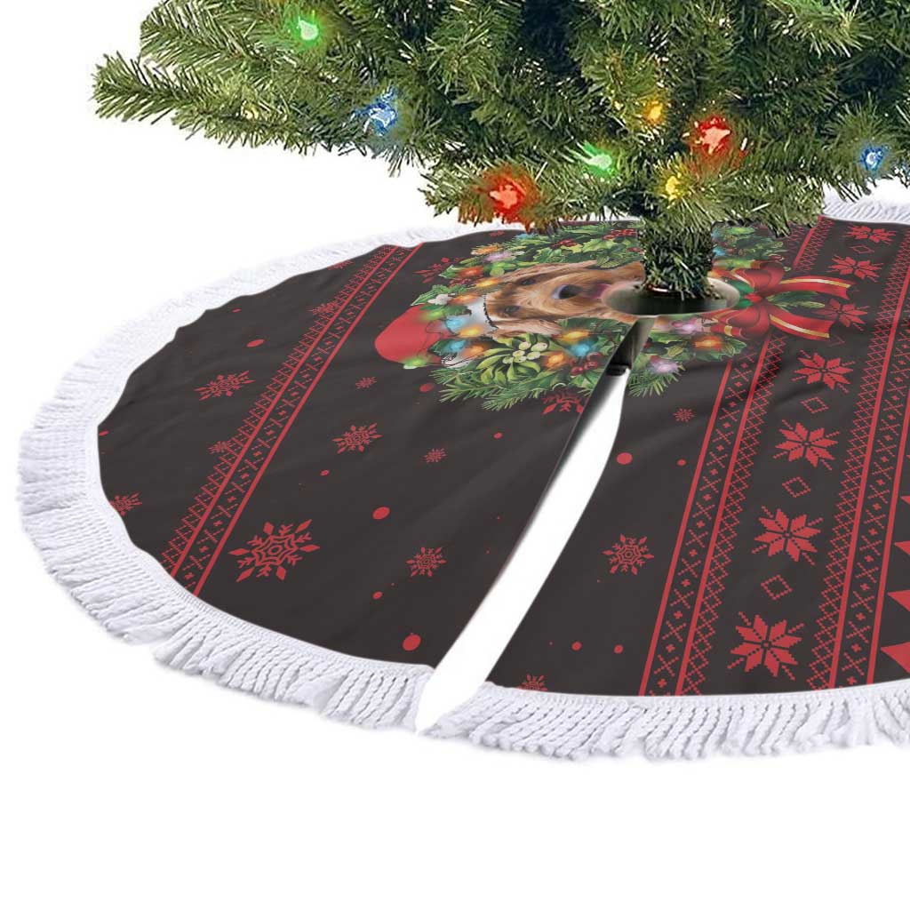Wreath and Santa Dog in Red Tree Skirt with Black Holiday Pattern Design - Wonder Print Shop