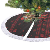 Wreath and Santa Dog in Red Tree Skirt with Black Holiday Pattern Design - Wonder Print Shop