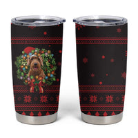 Wreath and Santa Dog in Red Tumbler Cup with Black Holiday Pattern Design - Wonder Print Shop