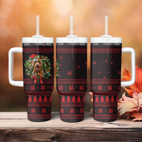 Wreath and Santa Dog in Red Tumbler With Handle with Black Holiday Pattern Design - Wonder Print Shop