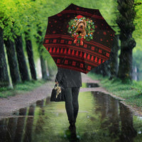 Wreath and Santa Dog in Red Umbrella with Black Holiday Pattern Design - Wonder Print Shop