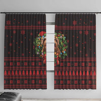 Wreath and Santa Dog in Red Window Curtain with Black Holiday Pattern Design - Wonder Print Shop