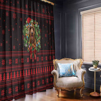 Wreath and Santa Dog in Red Window Curtain with Black Holiday Pattern Design - Wonder Print Shop