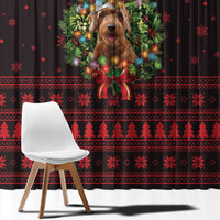 Wreath and Santa Dog in Red Window Curtain with Black Holiday Pattern Design - Wonder Print Shop