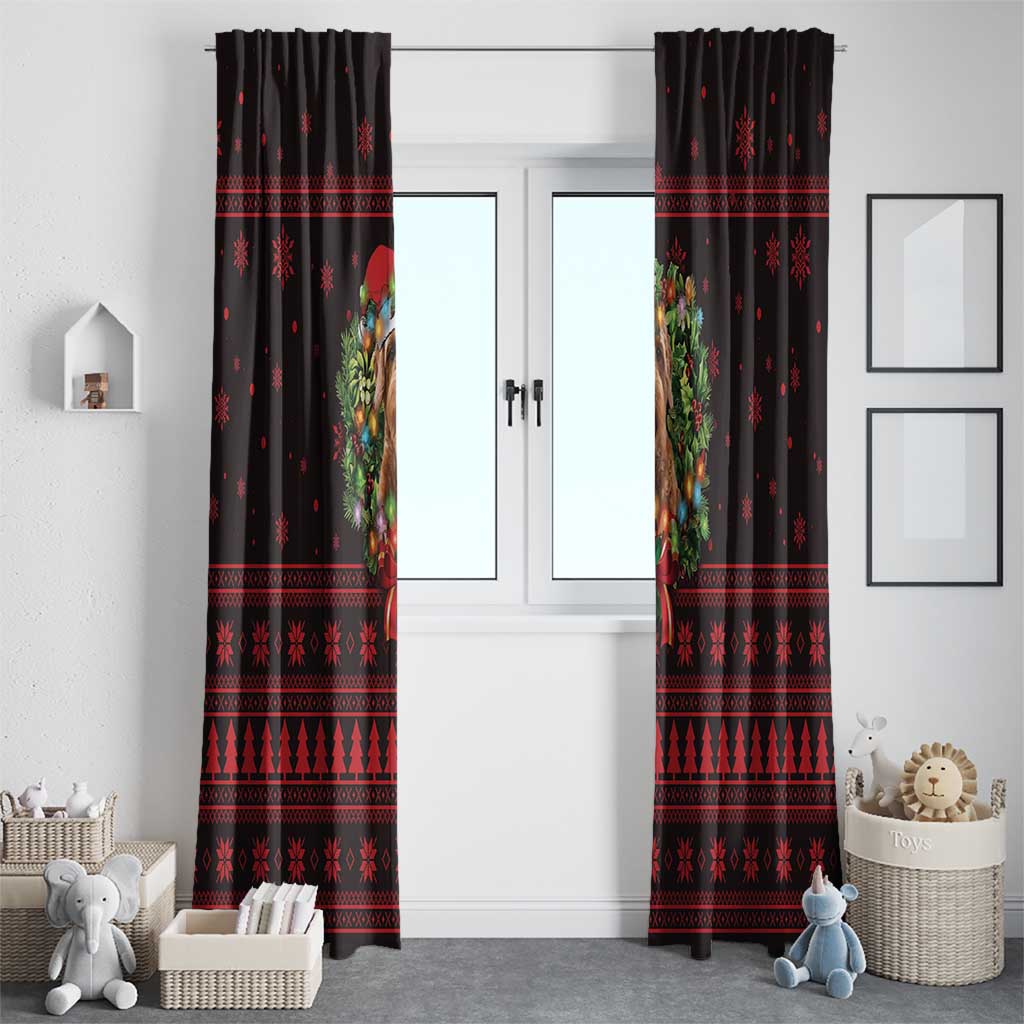 Wreath and Santa Dog in Red Window Curtain with Black Holiday Pattern Design - Wonder Print Shop