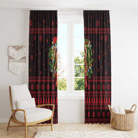 Wreath and Santa Dog in Red Window Curtain with Black Holiday Pattern Design - Wonder Print Shop