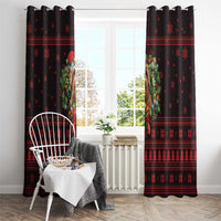 Wreath and Santa Dog in Red Window Curtain with Black Holiday Pattern Design - Wonder Print Shop
