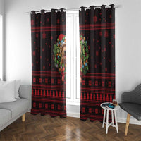 Wreath and Santa Dog in Red Window Curtain with Black Holiday Pattern Design - Wonder Print Shop