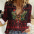 Wreath and Santa Dog in Red Women Casual Shirt with Black Holiday Pattern Design - Wonder Print Shop