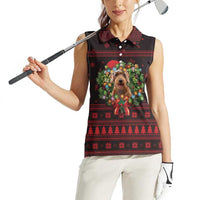 Wreath and Santa Dog in Red Women Sleeveless Polo Shirt with Black Holiday Pattern Design - Wonder Print Shop
