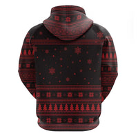 Wreath and Santa Dog in Red Zip Hoodie with Black Holiday Pattern Design - Wonder Print Shop