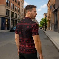 Wreath and Santa Dog in Red Zipper Polo Shirt with Black Holiday Pattern Design - Wonder Print Shop