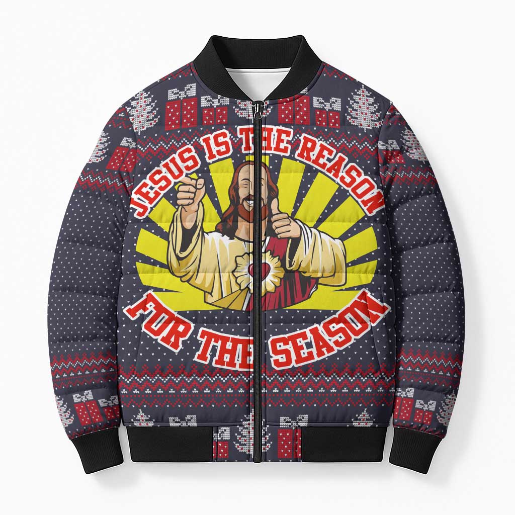 Jesus Is The Reason For The Season Christmas Bomber Puffer Jacket Funny Xmas Holiday Patterns - Wonder Print Shop