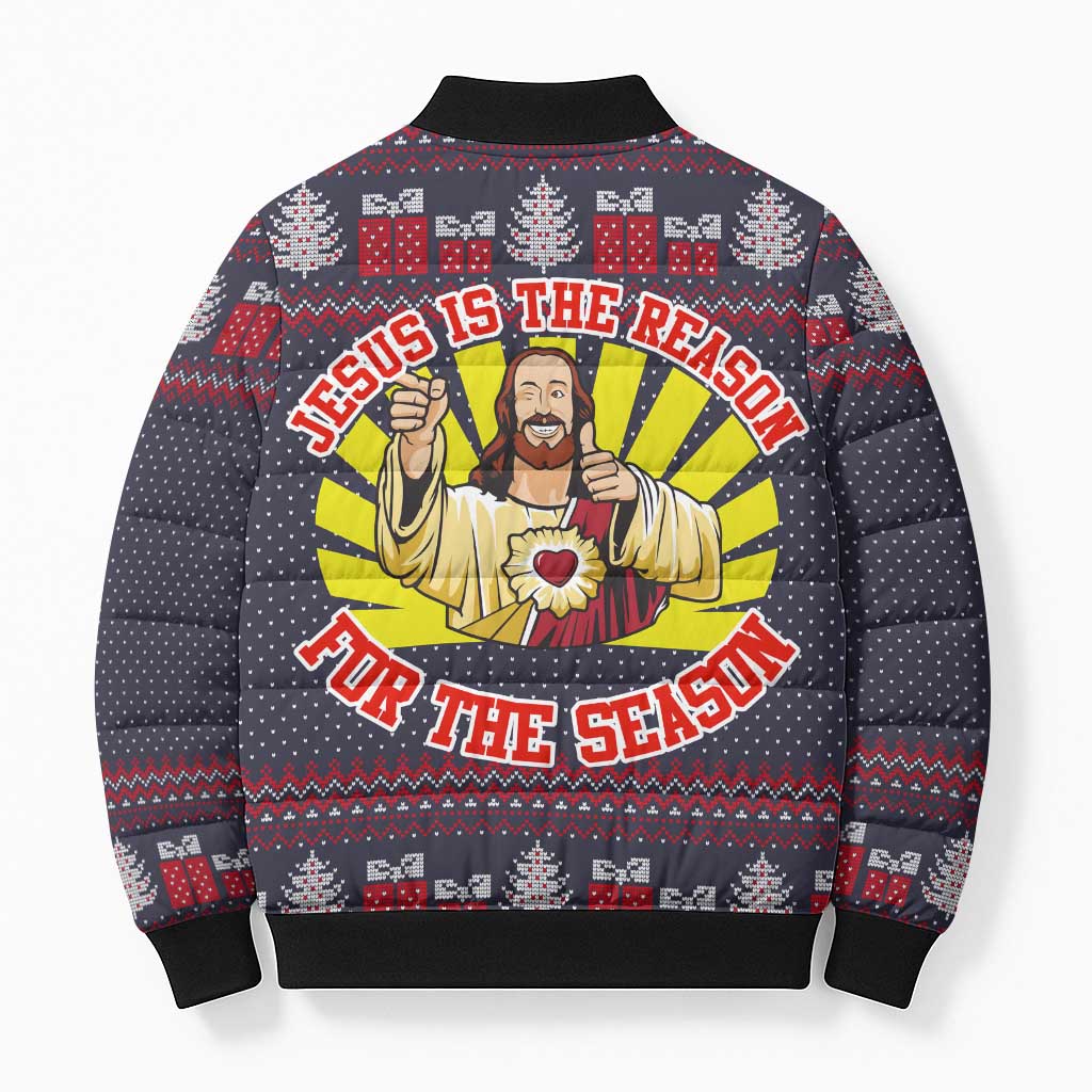 Jesus Is The Reason For The Season Christmas Bomber Puffer Jacket Funny Xmas Holiday Patterns - Wonder Print Shop