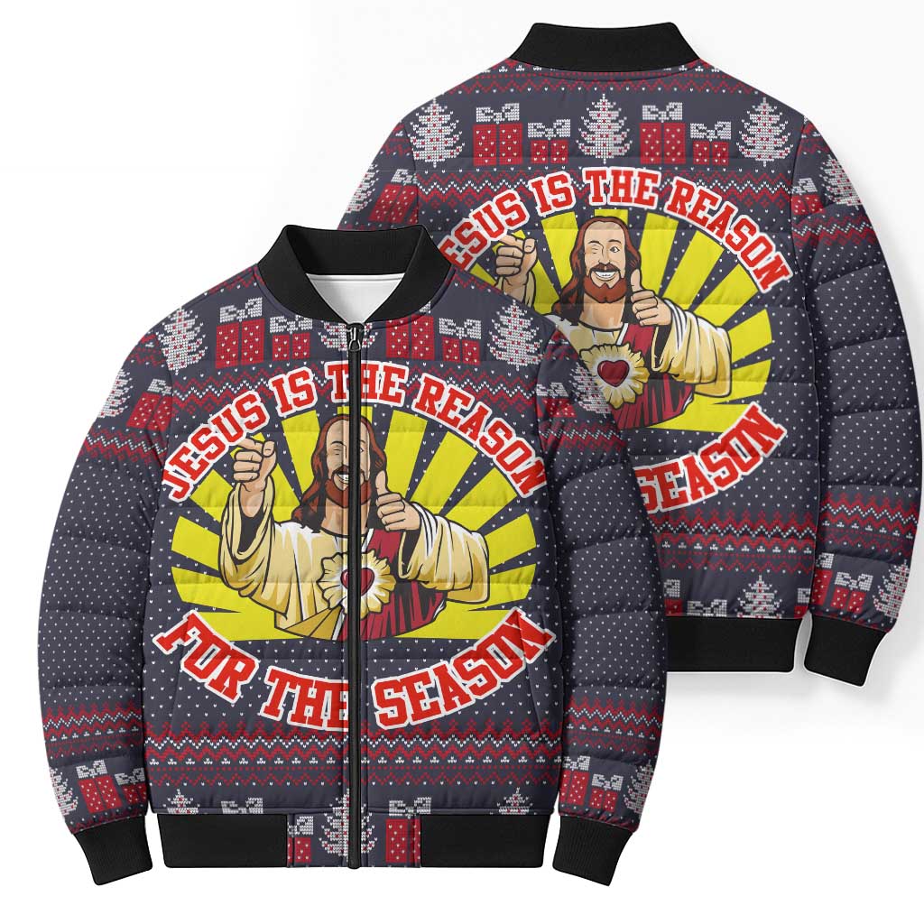 Jesus Is The Reason For The Season Christmas Bomber Puffer Jacket Funny Xmas Holiday Patterns - Wonder Print Shop