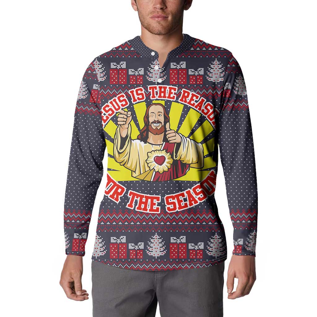 Jesus Is The Reason For The Season Christmas Button Sweatshirt Funny Xmas Holiday Patterns - Wonder Print Shop