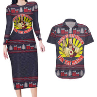 Jesus Is The Reason For The Season Christmas Couples Matching Long Sleeve Bodycon Dress and Hawaiian Shirt Funny Xmas Holiday Patterns - Wonder Print Shop