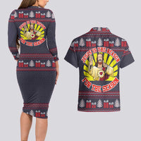 Jesus Is The Reason For The Season Christmas Couples Matching Long Sleeve Bodycon Dress and Hawaiian Shirt Funny Xmas Holiday Patterns - Wonder Print Shop