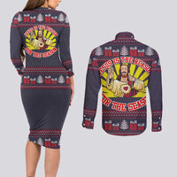 Jesus Is The Reason For The Season Christmas Couples Matching Long Sleeve Bodycon Dress and Long Sleeve Button Shirt Funny Xmas Holiday Patterns - Wonder Print Shop