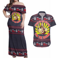Jesus Is The Reason For The Season Christmas Couples Matching Off Shoulder Maxi Dress and Hawaiian Shirt Funny Xmas Holiday Patterns - Wonder Print Shop