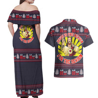 Jesus Is The Reason For The Season Christmas Couples Matching Off Shoulder Maxi Dress and Hawaiian Shirt Funny Xmas Holiday Patterns - Wonder Print Shop