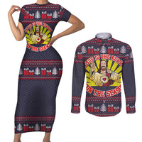 Jesus Is The Reason For The Season Christmas Couples Matching Short Sleeve Bodycon Dress and Long Sleeve Button Shirt Funny Xmas Holiday Patterns - Wonder Print Shop