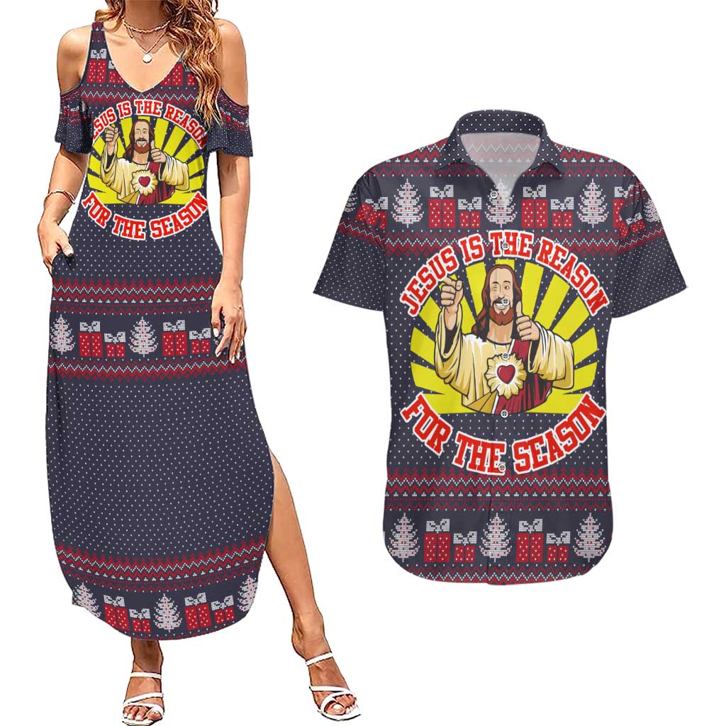 Jesus Is The Reason For The Season Christmas Couples Matching Summer Maxi Dress and Hawaiian Shirt Funny Xmas Holiday Patterns - Wonder Print Shop