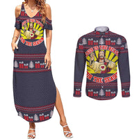 Jesus Is The Reason For The Season Christmas Couples Matching Summer Maxi Dress and Long Sleeve Button Shirt Funny Xmas Holiday Patterns - Wonder Print Shop