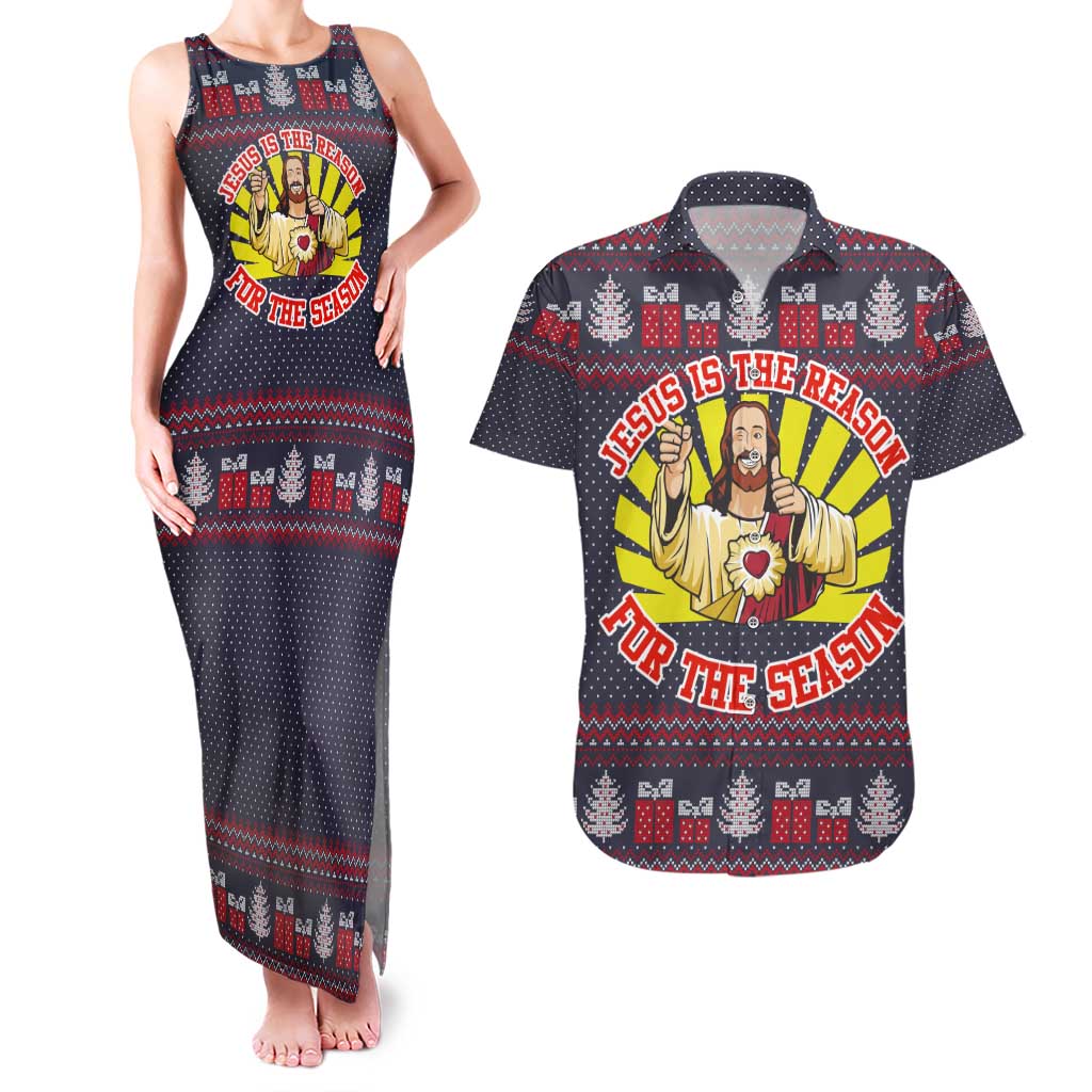 Jesus Is The Reason For The Season Christmas Couples Matching Tank Maxi Dress and Hawaiian Shirt Funny Xmas Holiday Patterns - Wonder Print Shop