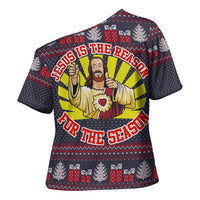 Jesus Is The Reason For The Season Christmas Cross Shoulder Shirt Funny Xmas Holiday Patterns - Wonder Print Shop