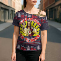 Jesus Is The Reason For The Season Christmas Cross Shoulder Shirt Funny Xmas Holiday Patterns - Wonder Print Shop