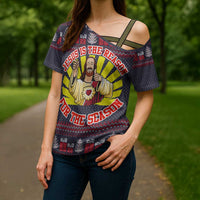 Jesus Is The Reason For The Season Christmas Cross Shoulder Shirt Funny Xmas Holiday Patterns - Wonder Print Shop