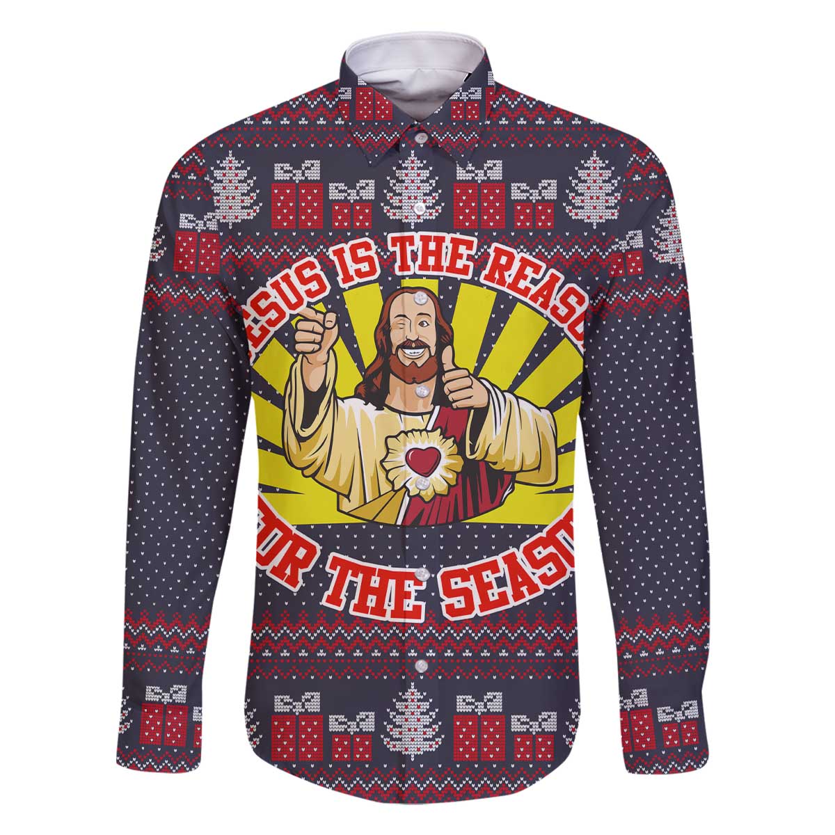 Jesus Is The Reason For The Season Christmas Family Matching Off The Shoulder Long Sleeve Dress and Hawaiian Shirt Funny Xmas Holiday Patterns - Wonder Print Shop