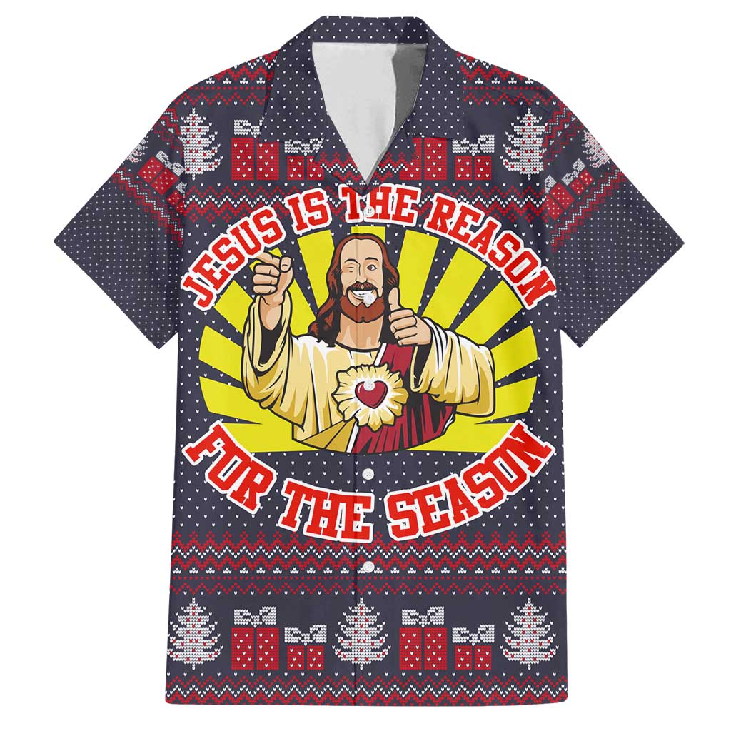Jesus Is The Reason For The Season Christmas Family Matching Off Shoulder Maxi Dress and Hawaiian Shirt Funny Xmas Holiday Patterns - Wonder Print Shop