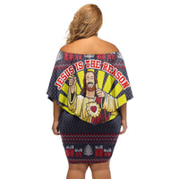 Jesus Is The Reason For The Season Christmas Family Matching Off Shoulder Short Dress and Hawaiian Shirt Funny Xmas Holiday Patterns - Wonder Print Shop