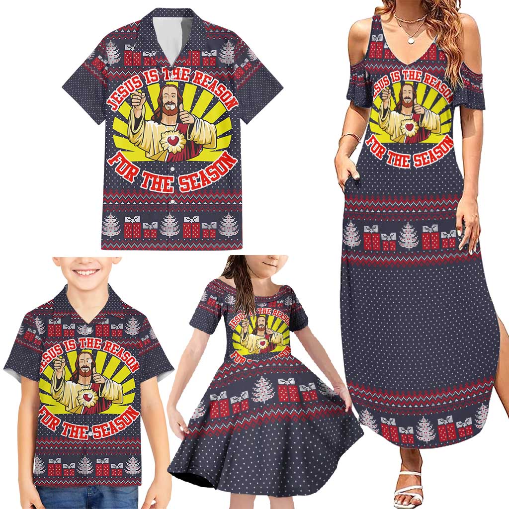 Jesus Is The Reason For The Season Christmas Family Matching Summer Maxi Dress and Hawaiian Shirt Funny Xmas Holiday Patterns - Wonder Print Shop