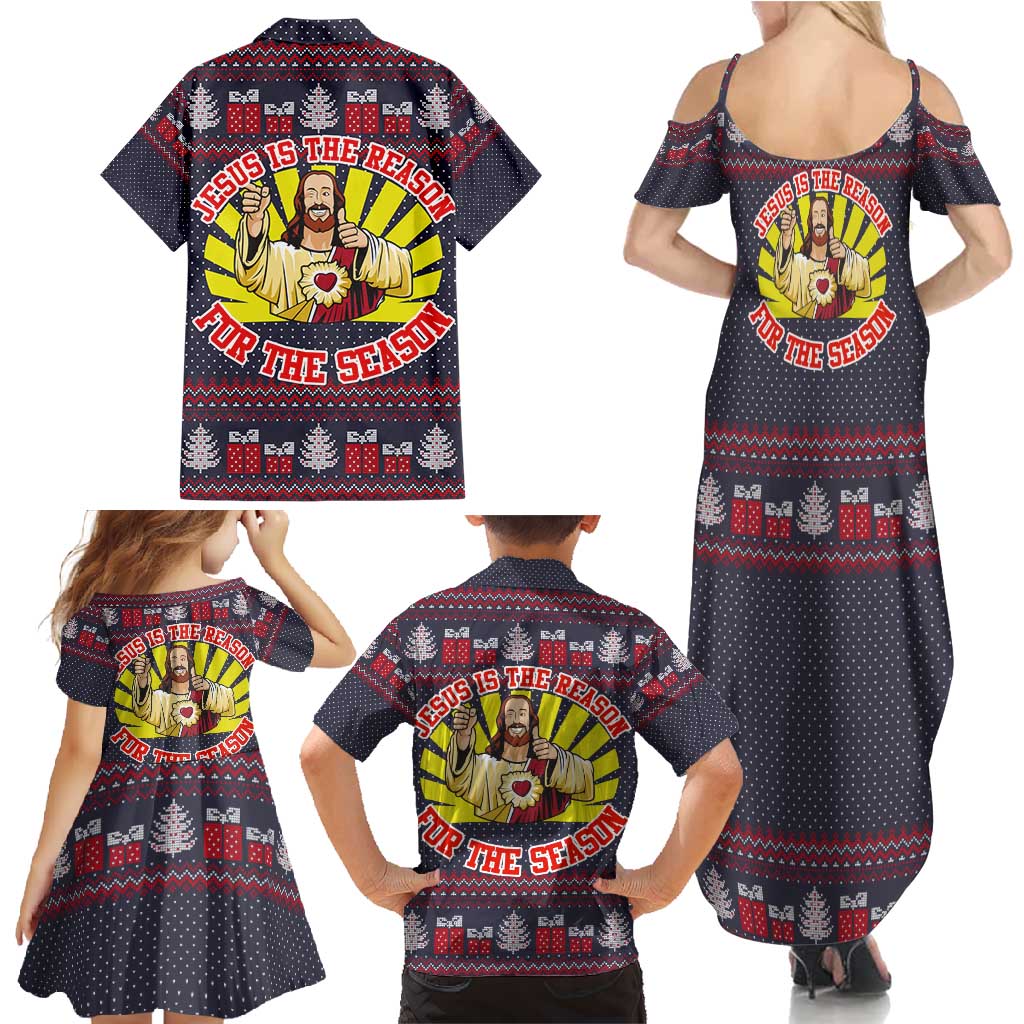 Jesus Is The Reason For The Season Christmas Family Matching Summer Maxi Dress and Hawaiian Shirt Funny Xmas Holiday Patterns - Wonder Print Shop