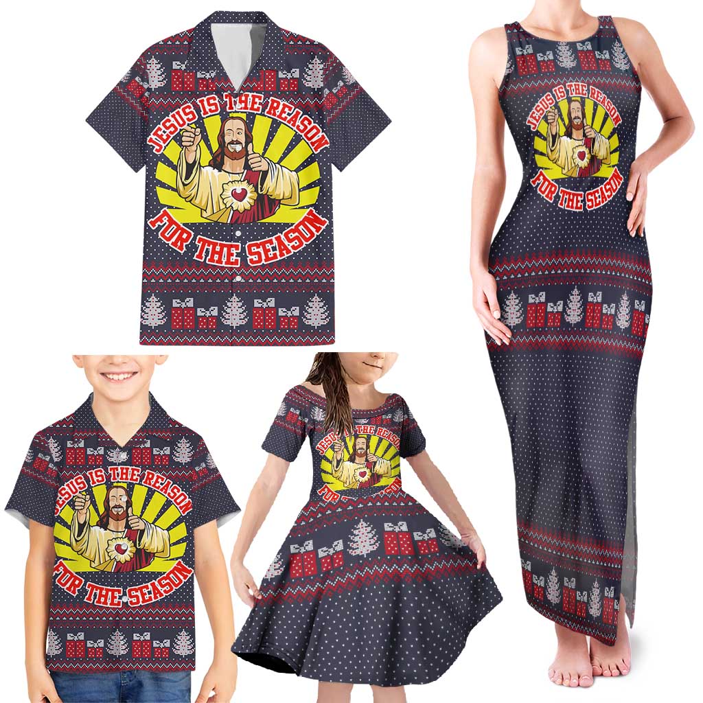 Jesus Is The Reason For The Season Christmas Family Matching Tank Maxi Dress and Hawaiian Shirt Funny Xmas Holiday Patterns - Wonder Print Shop