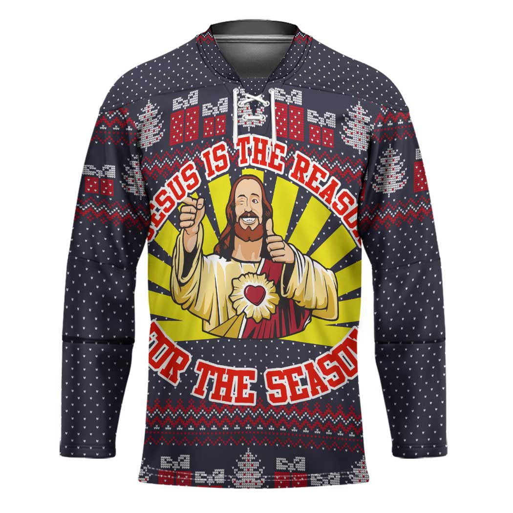 Jesus Is The Reason For The Season Christmas Hockey Jersey Funny Xmas Holiday Patterns - Wonder Print Shop