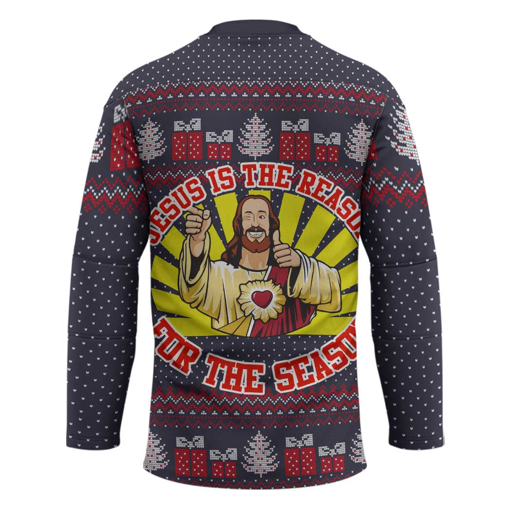 Jesus Is The Reason For The Season Christmas Hockey Jersey Funny Xmas Holiday Patterns - Wonder Print Shop