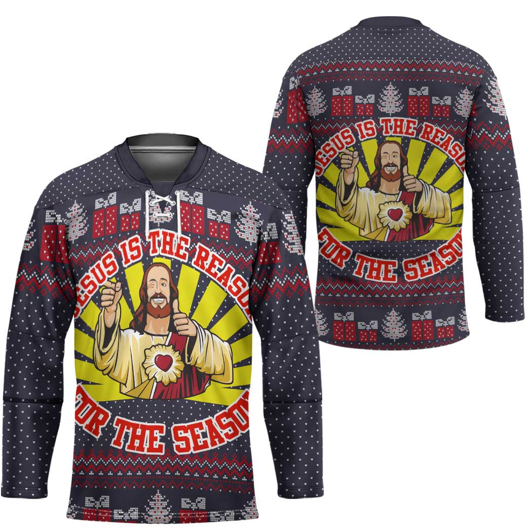 Jesus Is The Reason For The Season Christmas Hockey Jersey Funny Xmas Holiday Patterns - Wonder Print Shop