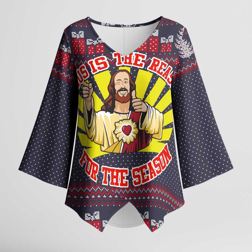 Jesus Is The Reason For The Season Christmas Kimono Sleeve Blouse Funny Xmas Holiday Patterns - Wonder Print Shop